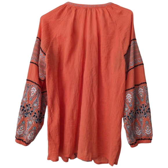 Joie Nelida Embroidered Gauzey-Cotton Tunic Blouse, Blood Orange - Large - Picture 7 of 9